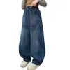 Calça Jeans Curva para Meninas Outono/Inverno 2026 Roupas de Outono para Crianças Jeans Solto Com Pelúcia Média/Grande Crianças Calça Banana