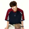 Camiseta de Manga Corta de Algodón Puro con Bloques de Color Rayados Estilo Americano Raglán para Hombre 2026 Nueva Marca de Moda Corte Holgado Estilo Universitario Versátil Casual