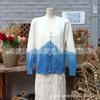 Dali Lijiang tie-dye azul tingido azul e branco tingido planta grama manga longa curta Cangshan suéter malha top casaco cardigã