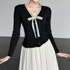 Estilo Universitario Dulce Corbata de Moño Cardigan de Punto de Manga Larga Nueva Moda Tejido Retorcido de Manga Larga Chaqueta Suéter Versátil