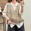 Novo colete de algodão sem mangas artístico vintage de primavera para mulheres, cardigã de malha casual solto com decote em V