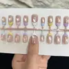 Unhas Postiças Wearable Gato Olho Gel Colorido Francês 5 Cores Toque de Luxo Temperamento 30 Peças Pontas de Unha Pré-fabricadas Pontas de Unha Wearable Xiaohongshu