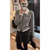Estilo Tweed Gris Solapa Falso Dos Piezas Tejido 2025 Otoño Nuevo Estilo Petite Cintura Corta Aspecto Adelgazante Top