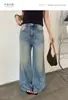 Jeans T-PLATFORM Diseño Vintage Amarillo-Azul Colección Otoño 2026 Pantalones de Pierna Ancha Sueltos de Cintura Alta 68388