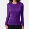 Nueva Ropa de Yoga para Mujer Manga Larga Cuello Redondo Secado Rápido Camiseta Deportiva Alta Elasticidad Ajustada Running Entrenamiento Fitness Top de Manga Larga