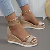 Sandalias de plataforma con suela gruesa, talla grande, peep-toe, cuña, para playa, para mujer, nuevo verano 2024, sandalias romanas transfronterizas europeas y americanas