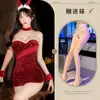 Falda Bodycon de Terciopelo para Otoño e Invierno Año Nuevo Lencería Sexy Chica Conejito Roja Navidad Sin Tirantes Push-Up Lentejuelas Uniforme