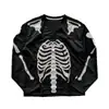 Moda Europeia e Americana Tendência Esportiva Manga Longa Masculina e Feminina Halloween Patch de Esqueleto Nicho Avant-Garde Popular Gola V Camiseta Atacado