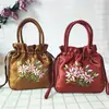 Bolso de Mano para Mujer Bolso Pequeño Bolso de Mano Estilo Étnico Bolso Bordado Bolso de Mamá Bolso Cubo para Mujer Cierre de Cordón Bolso para Teléfono Móvil Hanfu