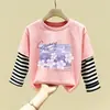 Camiseta de manga larga de algodón puro para niñas, camiseta básica moderna y versátil, top interior elegante para niñas, ropa de otoño para bebés y niños pequeños