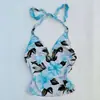 2026 Verano Sexy Estampado Cuello en V Estilo Callejero Transfronterizo Ins Top sin Mangas de Cuello Halter para Mujer