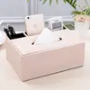 Caja de pañuelos de cuero en stock, Almacenamiento simple de escritorio con múltiples compartimentos, Adecuada para organizar artículos pequeños en la sala de estar, la oficina o el coche