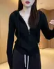 Casaco Cardigan de Lã 100% Estilo Old Money Outono/Inverno para Mulheres, Suéter com Capuz Zíper Tricô Trançado