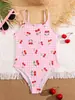 2027 Nuevo Traje de Baño Infantil Europeo y Americano Niñas Patrón de Cerezas Diseño a Cuadros Rosas Traje de Baño Vacaciones en la Playa