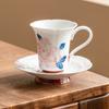 Conjunto de pires e xícara de café com peônia dourada pintado à mão de fábrica para mulheres, caneca de alta qualidade, xícara de cerâmica de alto valor, xícara de água