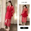 DZ Rosa Cor Pura Cetim Decote em V Profundo Baixo Abertura com Renda Cruzada Robe de Dormir Roupão de Casa 7369