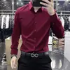 Camisa de Manga Larga Elástica Resistente a las Arrugas, de Angora Rojo de Gama Alta, No Requiere Planchado, Estilo Nuevo de Lujo Ligero, Camisa Casual de Negocios Ajustada