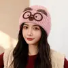 Chapéu de Tricô Fofo com Orelhas de Gato para Mulheres no Outono e Inverno, Chapéu de Lã Quente para Cabeça Grande, Chapéu Frio Cartoon com Rosto de Gato Mostrando Orelhas Pequenas para Proteção contra Frio