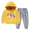 Traje de suéter con capucha de unicornio Otoño e Invierno Estilo Occidental Nuevo para Niños Medianos y Grandes Espeso Cálido Forrado de Polar Ropa de Invierno