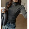 Camisa de Base Manga Longa Gola Meia-Alta Selecionada com Cuidado Outono e Inverno Imitação de Caxemira para Mulheres, Nova Versátil Estilo Coreano Top High-End Emagrecedor