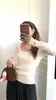 Camada base de cápsula para outono e inverno, confortável e adequada para todos, camiseta base de malha feminina com gola U e corte justo para o inverno
