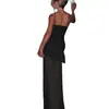 Aliexpress Vestido Largo Nuevo Estilo Europeo y Americano de Tubo para Mujer, Sexy Escote Oscilante con Dobladillo de Malla Fruncido y Abertura