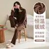 Pijama quentinho de fleece para mulheres, manga longa, calça comprida, estilo primavera e outono, gola redonda, sem zíper, cartoon, doce e fofo, pode ser usado como roupa externa, conjunto para ficar em casa