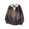 Suéter de Punto Falso de Dos Piezas Estilo Old Money con Cuello Polo para Hombre, Top de Estilo Coreano Retro Perezoso de Gama Alta con Cuello de Solapa en V Profunda