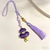 Produto Acabado: Pingente de Celular em Brocado Colorido Dupla Face em Forma de Cabaça, Chaveiro de Bolsa com Borla Roxa, Cor Roxa, Feito à Mão