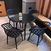 Conjunto de Mesa y Sillas Moderno para Exterior para Área de Ocio en Balcón, Mesa Redonda de Acero al Carbono para Patio al Aire Libre, Muebles de Plástico para Uso en Exterior de Tienda de Té de Leche
