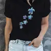 Camiseta Feminina Macia e Confortável com Estampa de Tartaruga - Top Casual de Manga Curta com Gola Redonda, Algodão Respirável para Primavera e Verão