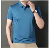 Camisa polo masculina de manga curta sem costura e alta elasticidade, verão novo, casual, com lapela, camiseta masculina geração cabelo