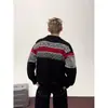 Suéter Pulóver Jacquard de Color Contrastante Retro Americano para Primavera y Otoño para Hombres y Mujeres, Estilo Holgado Perezoso, Top Suéter Casual