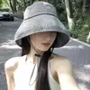 Sombrero de Pescador Pied de Poule Estilo Coreano para Mujer Verano Viaje Anti-UV Exterior Ala Ancha Sombrero de Sol Cubre Rostro Sombrero de Playa