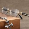Gafas de lectura de alta inteligencia con temperamento, gafas sin montura Pure Desire, montura retro para mujer, gafas de seda plateada coreanas para jóvenes con hipermetropía