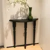 Mesa de Entrada de Madera Maciza Estilo Francés, Mesa de Exhibición Semicircular Simple para Recibidor de Sala de Estar, Estante de Pared, Minimalista Negro Estilo Europeo