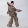 Conjunto diario de práctica de danza moderna para estudiante de danza: camisa holgada de manga larga para mujer con caída fluida, combinada con pantalones de pierna ancha