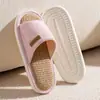 Pantuflas de Lino Absorbentes de Sudor para Mujer, Estilo Nuevo Sencillo para Todas las Estaciones, Pantuflas de Algodón y Lino Absorbentes de Sudor, Transpirables, Antideslizantes para Hombre, Verano