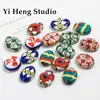 Cuentas Redondas Planas de Cerámica Pintadas a Mano para Aceituna, Cuentas Sueltas con Agujeros, Materiales Hechos a Mano para DIY, Accesorios para Pulseras, Collares, Aretes, Joyería