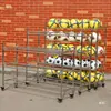 Cesta de Almacenamiento de Baloncesto Cesta de Almacenamiento de Baloncesto para Jardín de Infancia Estante para Pelotas Fila Doble Plegable Móvil Carrito de Pelotas de Acero Inoxidable
