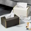 Caja de almacenamiento de pañuelos de cuero para habitación de negocios, caja de pañuelos con sello dorado de hotel, caja de almacenamiento de pañuelos de cuero para habitación de negocios