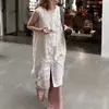 Vestido Camisa de Tirantes Adelgazante Talla Grande Relajado y Cómodo de Longitud Media