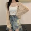 Suéter Calado de Verano Estilo Coreano, Blusa de Verano Corta con Tirantes para Protección Solar, Top Nuevo Adelgazante y Rejuvenecedor de Manga Larga