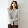 Novo Cardigã de Outono Gola Alta Zíper Duplo Costurado Slimming Camada Base de Malha Feminina Top Versátil Peça Externa