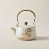 Tetera de Cerámica Ru Kiln con Esmalte Agrietado Anti-quemaduras, Tetera Azul y Blanca con Asa de Flor de Loto para Uso Doméstico, Venta al por Mayor Logo Personalizado
