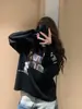 Camiseta de Manga Larga con Bandera Streetwear Americano para Mujer Otoño Temprano Holgada Adelgazante Nicho Pareja Texturizada Camiseta Base