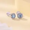 Pendientes de Plata de Ley S925 Yuebao Jewelry de Aguamarina Redondos Geométricos, Pendientes de Nicho Frescos y Modernos Estilo Ins
