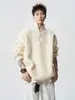 Suéter de media cremallera para hombre para otoño e invierno, estilo coreano, corte holgado, jersey sencillo con cuello camisero, chaqueta jersey de color liso de alta gama