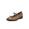 Jk Girl Laço Artístico Primeira Camada Couro de Vaca Mary Jane Outono 2025 Salto Médio Grosso Bico Redondo Sapatos de Couro Genuíno em Vários Tamanhos