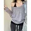 Toma real de camiseta de manga larga fina de ajuste holgado estilo coreano de Lyocell Tencel para otoño, camiseta base superior 17723